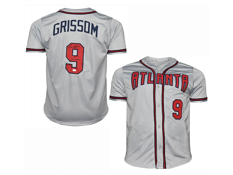 Marquis Grissom Signed 95 WS Champs Inscription Atlanta Gray Baseball Jersey JSA