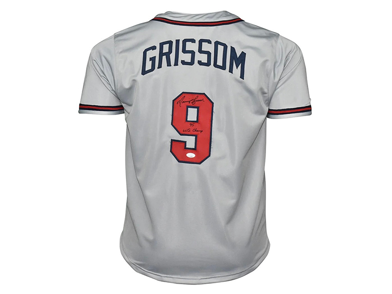 Marquis Grissom Signed 95 WS Champs Inscription Atlanta Gray Baseball Jersey JSA