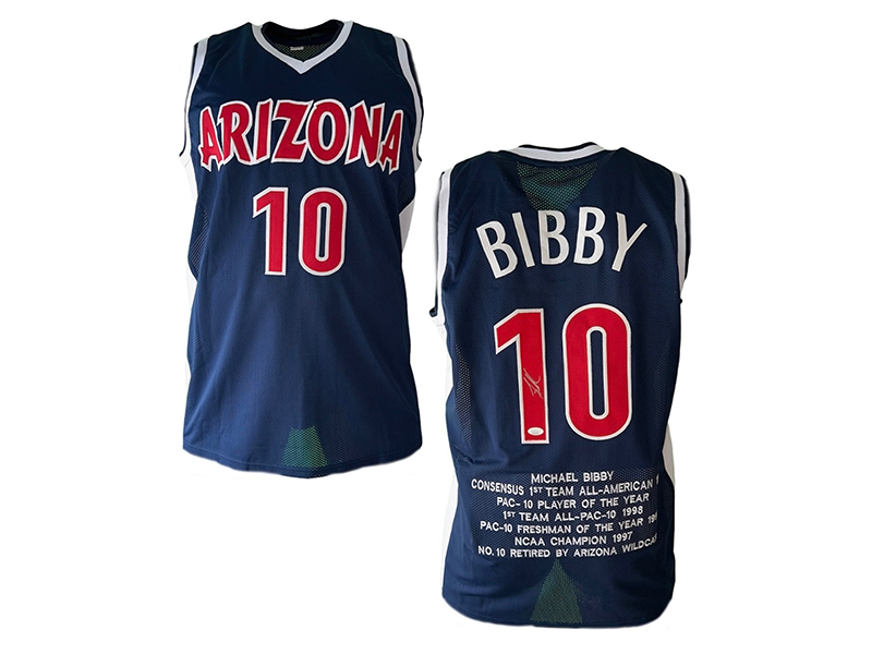 Mike Bibby Autographed Arizona College Style Blue Stats Basketball Jersey JSA