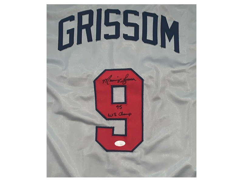 Marquis Grissom Signed 95 WS Champs Inscription Atlanta Grey