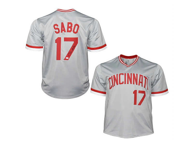 Chris Sabo Autographed Cincinnati Gray Baseball Jersey (JSA)