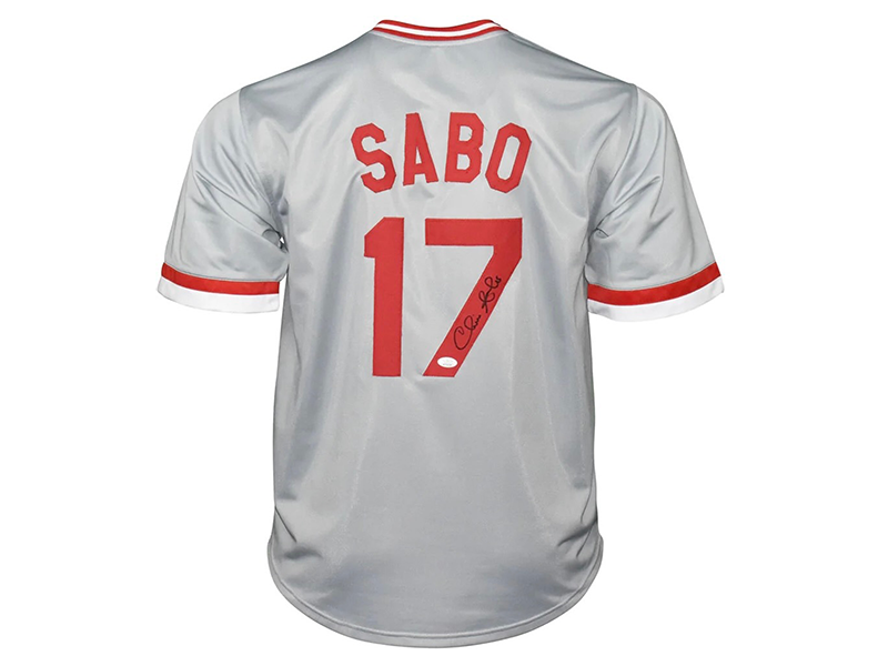 Chris Sabo Autographed Cincinnati Gray Baseball Jersey (JSA)