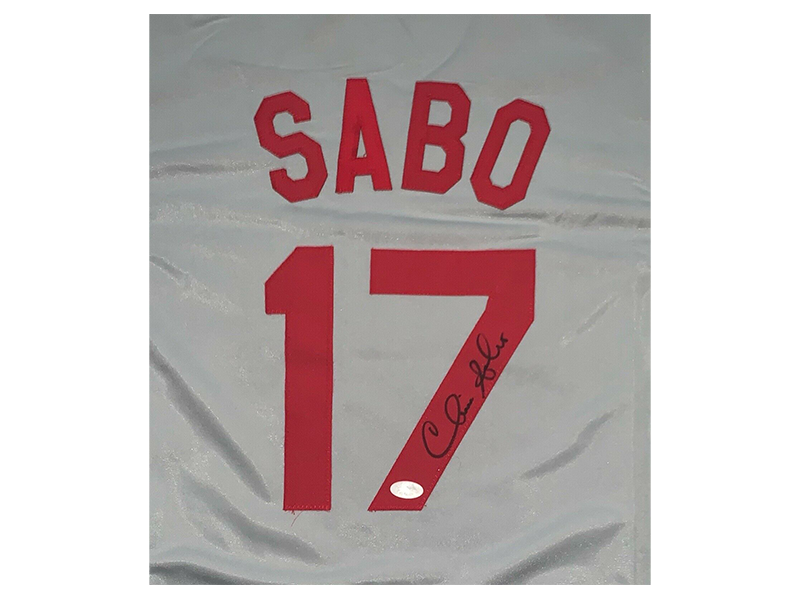 Chris Sabo Autographed Cincinnati Gray Baseball Jersey (JSA)