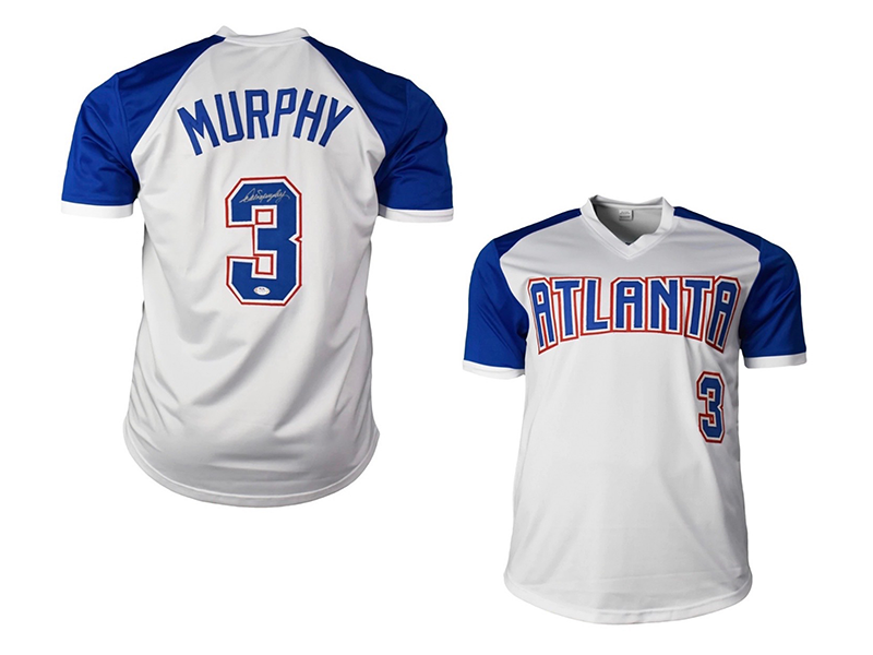Dale Murphy Autographed Atlanta White Blue Sleeves Throwback Baseball Jersey (JSA)