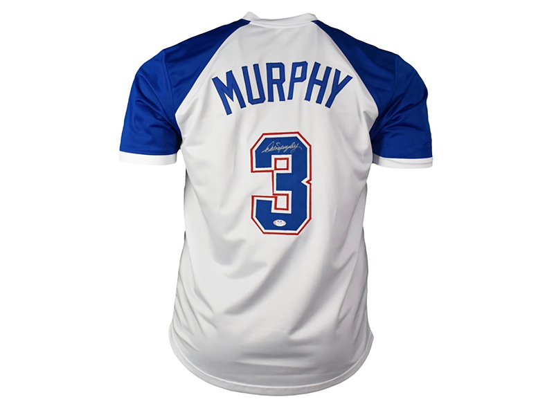 Dale Murphy Autographed Atlanta White Blue Sleeves Throwback Baseball Jersey (JSA)