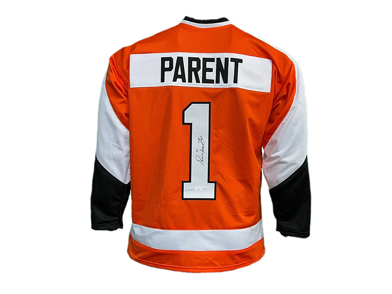 Bernie Parent Autographed Orange Philadelphia Pro Style Hockey Jersey (JSA)