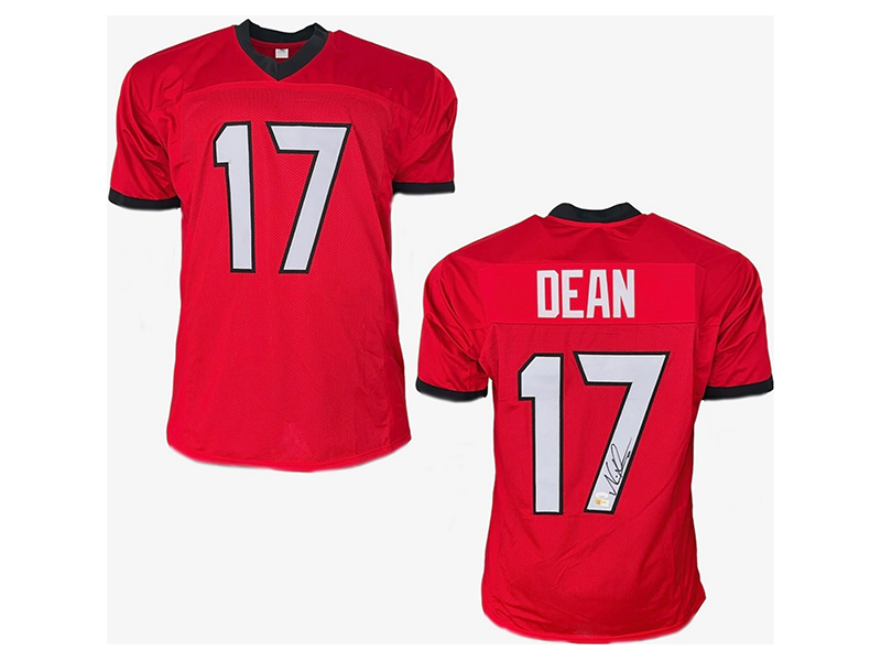 Nakobe Dean Autographed Georgia Collage Red Football Jersey (JSA