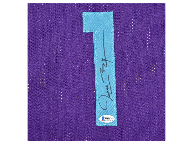 Muggsy Bogues Signed Charlotte Pro Purple Basketball Jersey (Beckett)