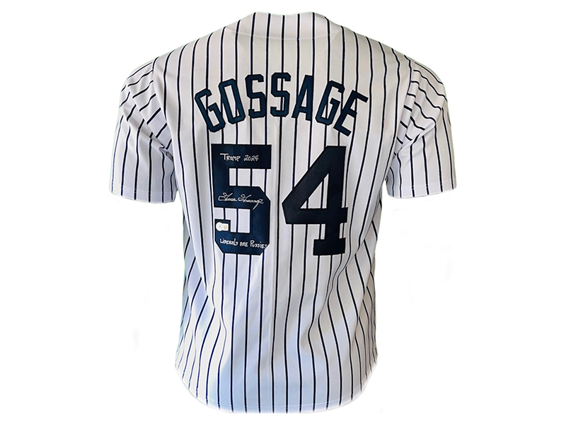 Goose Gossage Signed "Trump 2024" "Liberals are pussies" Inscription New York White Pinstripe Baseball Jersey (Beckett)