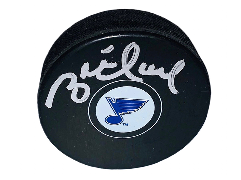 Brett Hull Autographed St. Louis Blues Silver Signature Hockey Puck (JSA)