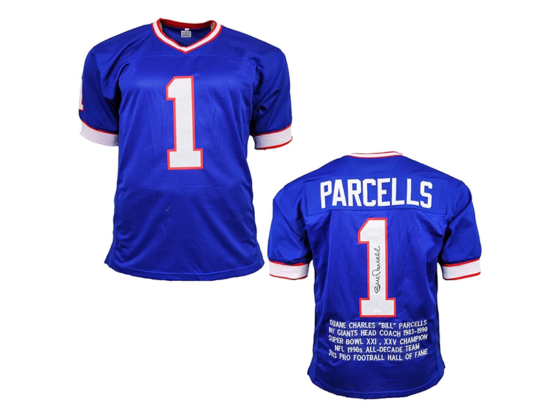 Bill Parcells Autographed New York Blue Stats Football Jersey (JSA)