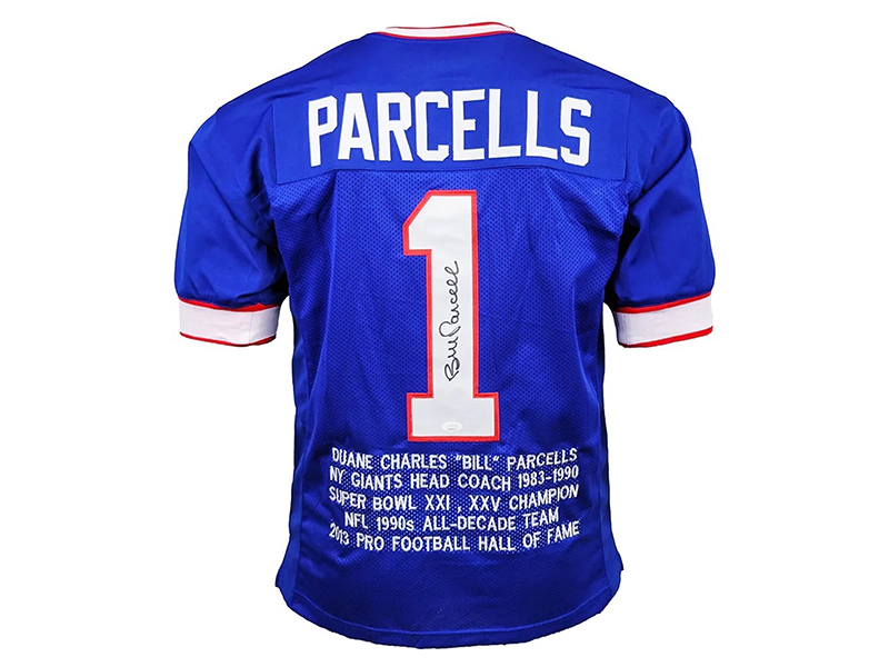 Bill Parcells Autographed New York Blue Stats Football Jersey (JSA)