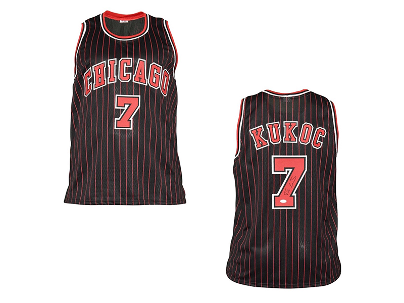 Toni Kukoc Autographed Chicago Pro Style Black Pinstripe Basketball Jersey JSA