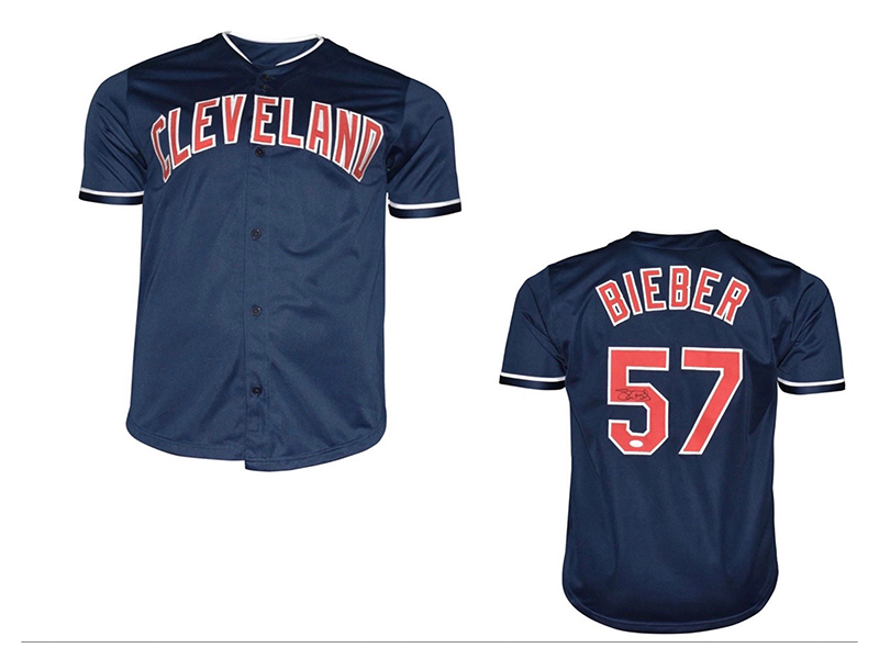 Shane Bieber Autographed Cleveland Blue Baseball Jersey (JSA)