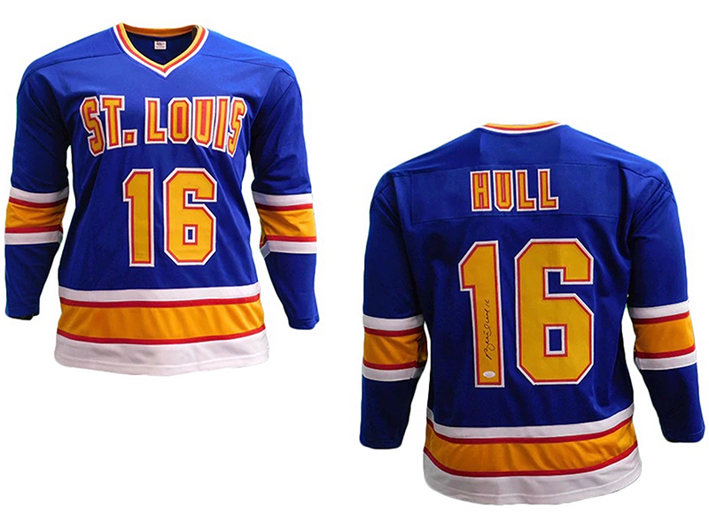 Brett Hull Autographed Pro Style Hockey Jersey Blue (JSA)