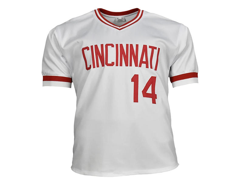 Pete Rose Autographed Cincinnati White Stats Baseball Jersey JSA