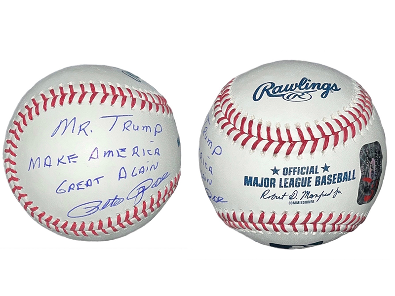 Pete Rose Autographed Mr Trump Make America Great Again Inscription Baseball JSA