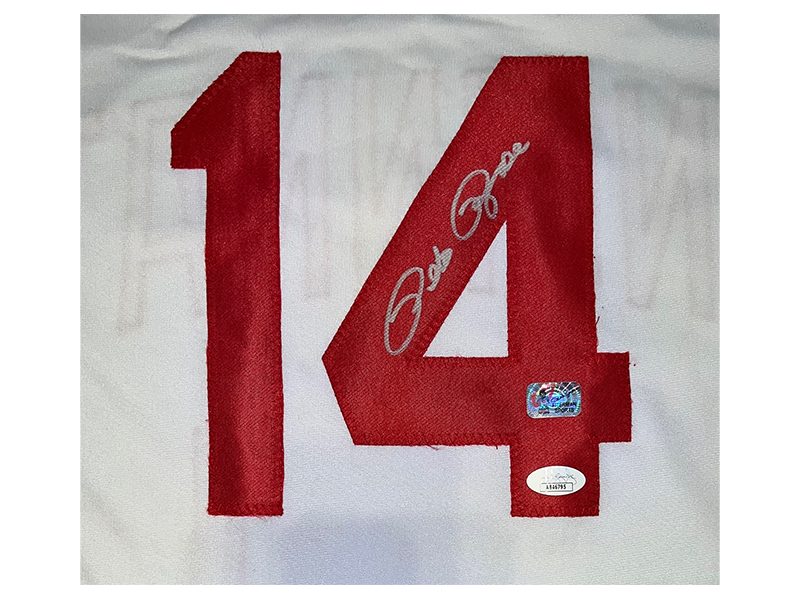 Pete Rose Autographed Cincinnati White Stats Baseball Jersey JSA