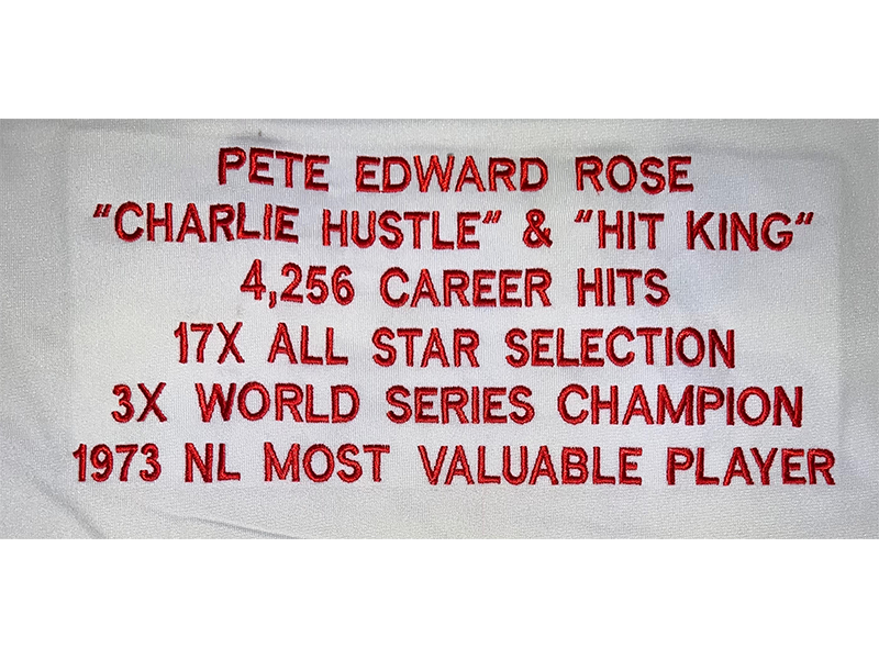 Pete Rose Autographed Cincinnati White Stats Baseball Jersey JSA