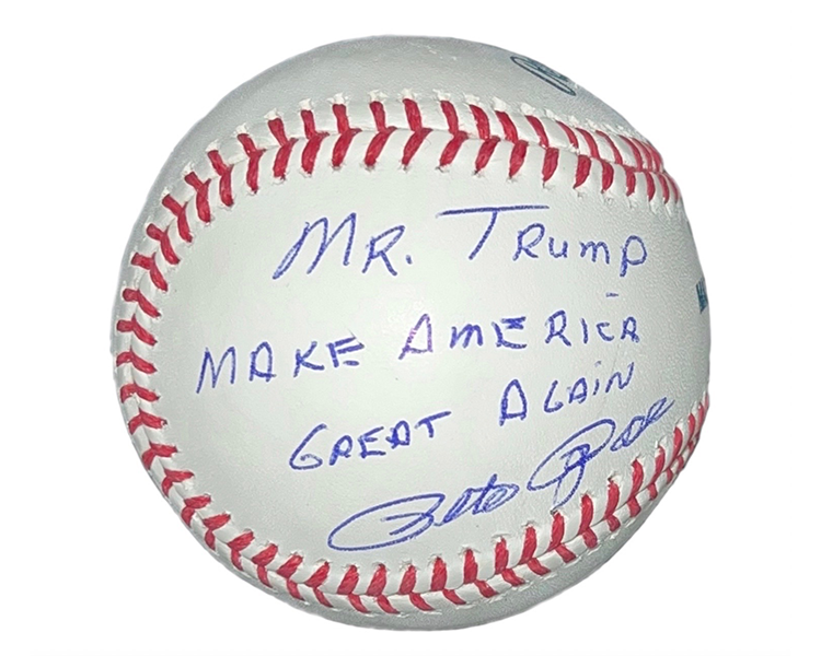 Pete Rose Autographed Mr Trump Make America Great Again Inscription Baseball JSA