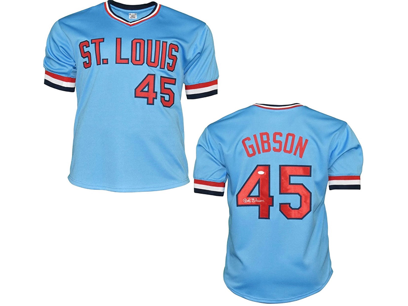 Bob Gibson Autographed Signed St Louis Light Blue Baseball Jersey (JSA)