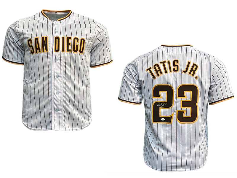 Fernando Tatis Jr Autographed San Diego Pro Style Pinstriped Jersey (JSA)