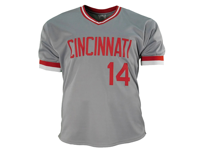 Pete Rose Autographed Cincinnati Gray Baseballs Stats Jersey JSA