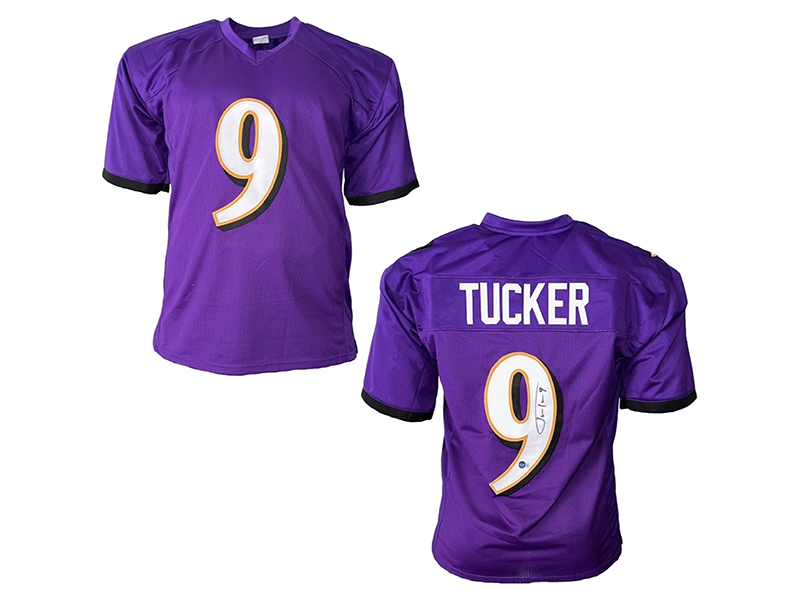 Justin Tucker Autographed Pro Style Purple Football Jersey (Beckett)