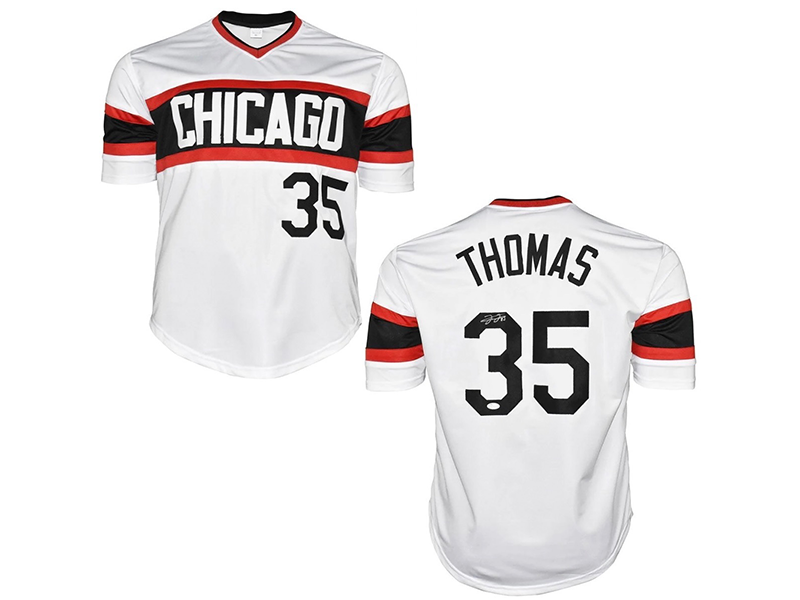 Frank Thomas Signed Chicago White Throwback Baseball Jersey (JSA)