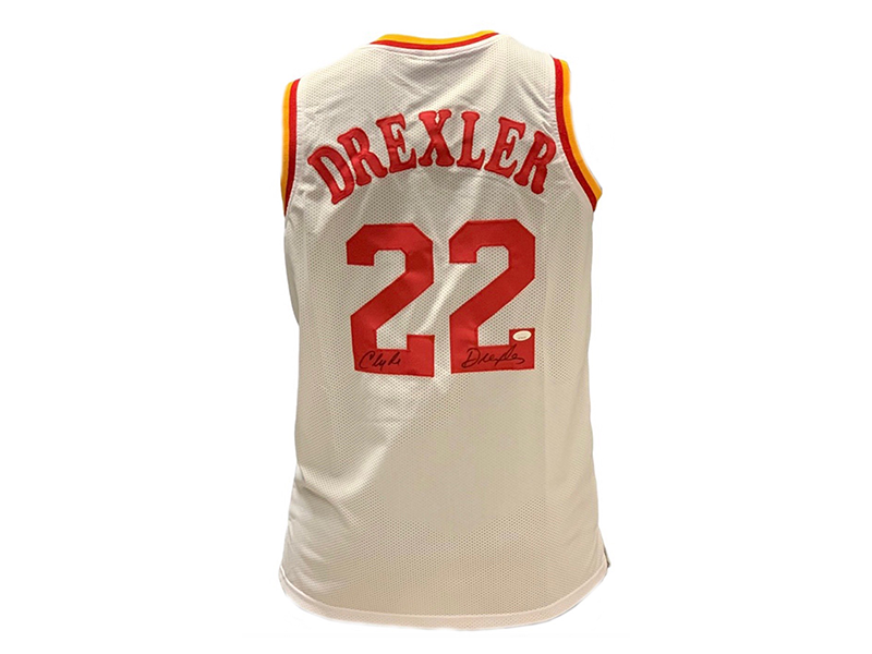 Clyde Drexler Autographed Houston Pro Style White Basketball Jersey (JSA)