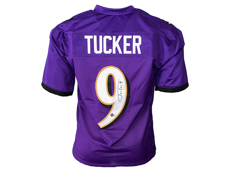 Justin Tucker Autographed Pro Style Purple Football Jersey (Beckett)