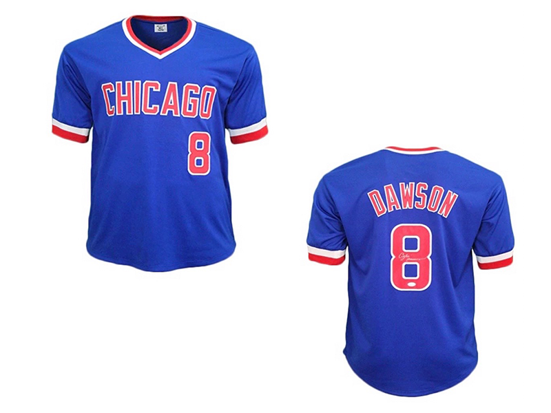 Andre Dawson Autographed Throwback Blue Chicago Pro Style Baseball Jersey JSA