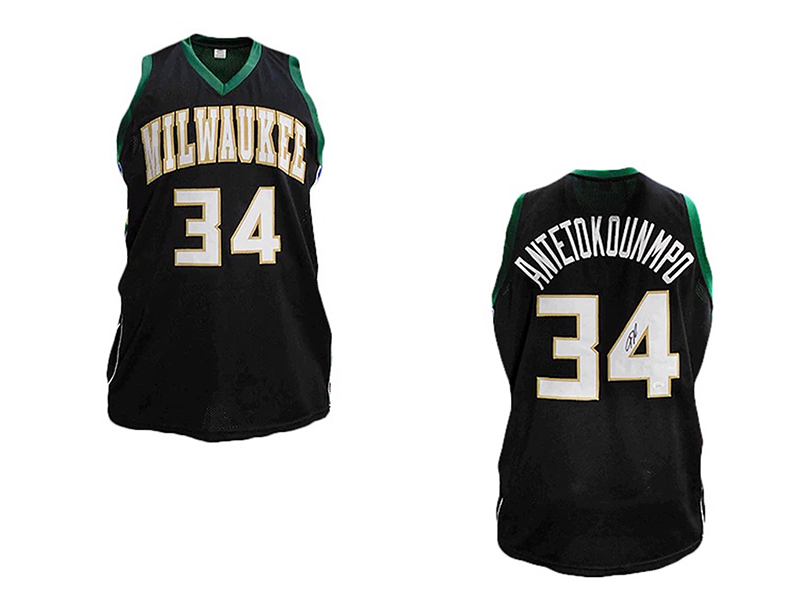 Giannis Antetokounmpo Autographed Pro Style Black Milwaukee Basketball Jersey JSA