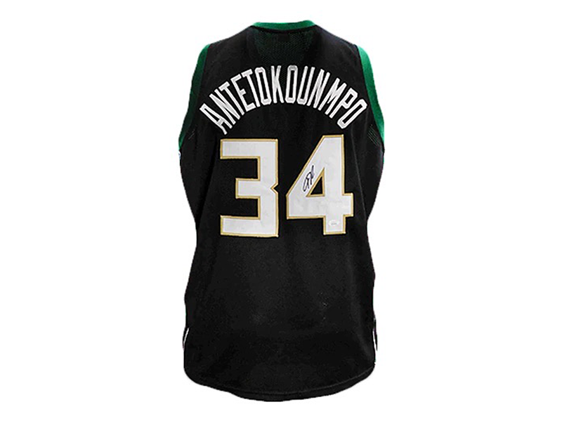 Giannis Antetokounmpo Autographed Pro Style Black Milwaukee Basketball Jersey JSA