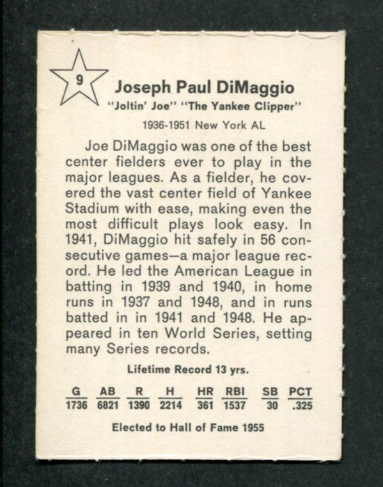 Joe DiMaggio #9 Outfield 1961 Golden Press Original Vintage Baseball Card