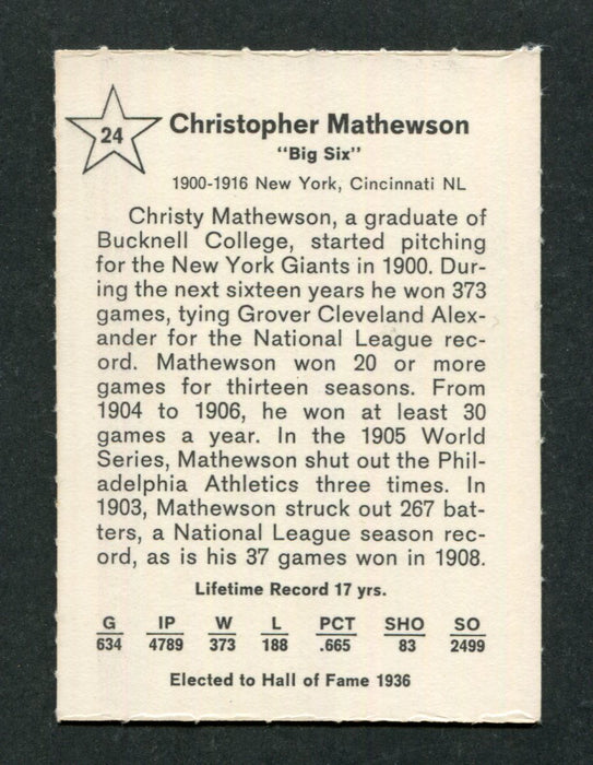 Christy Mathewson #24 Pitcher 1961 Golden Press Original Vintage Baseball Card