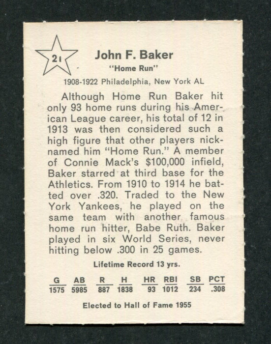 John Home Run Baker #21 3rd Base 1961 Golden Press Original Vintage Baseball Card