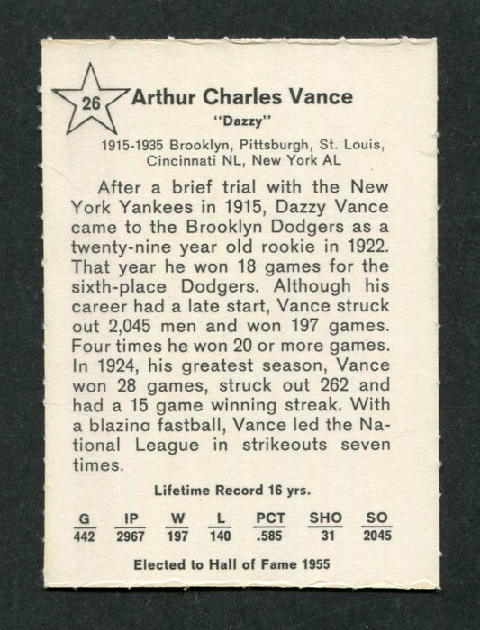 Dazzy Vance #26 Pitcher 1961 Golden Press Original Vintage Baseball Card